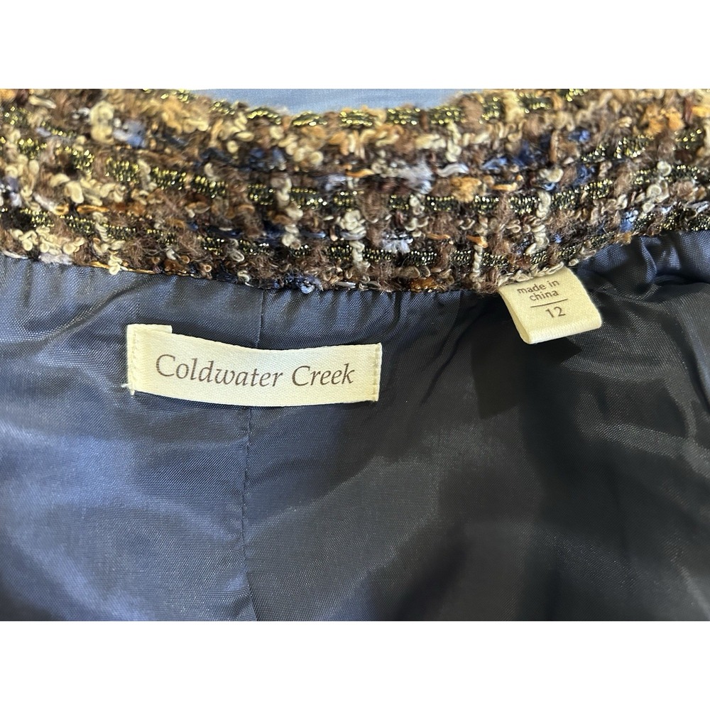 Coldwater Creek Women's Jacket 12 Brown Ribbon Weave Blazer And Mock Neck LS - Picture 11 of 12